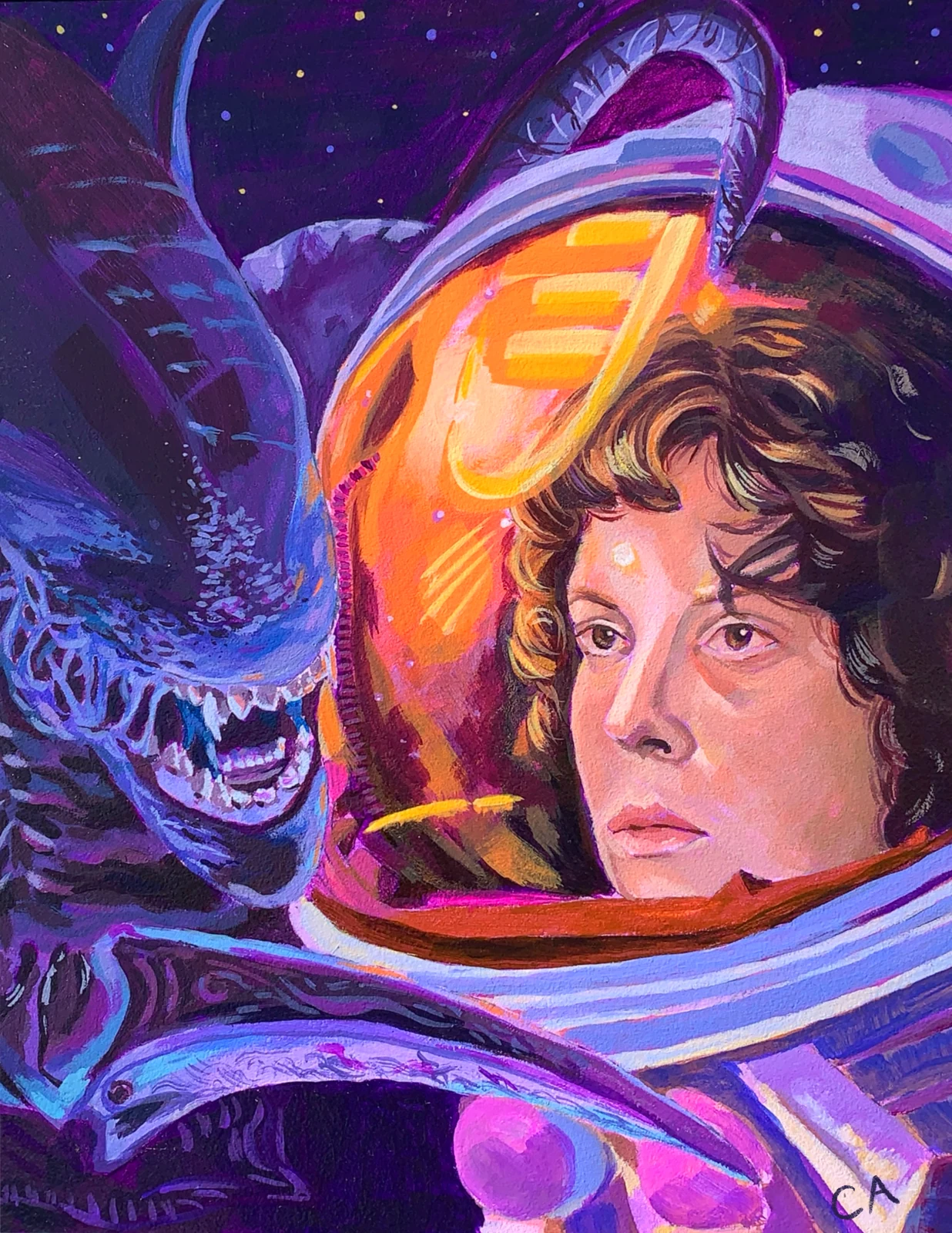 Last Survivor: a vivid purple and orange science-fiction portrait